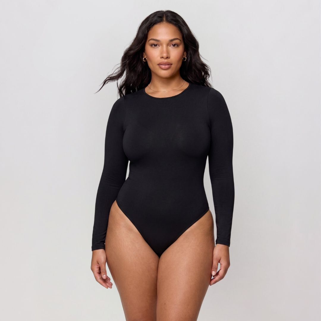 Body Sora Fit manga larga color negro, compresión moderada